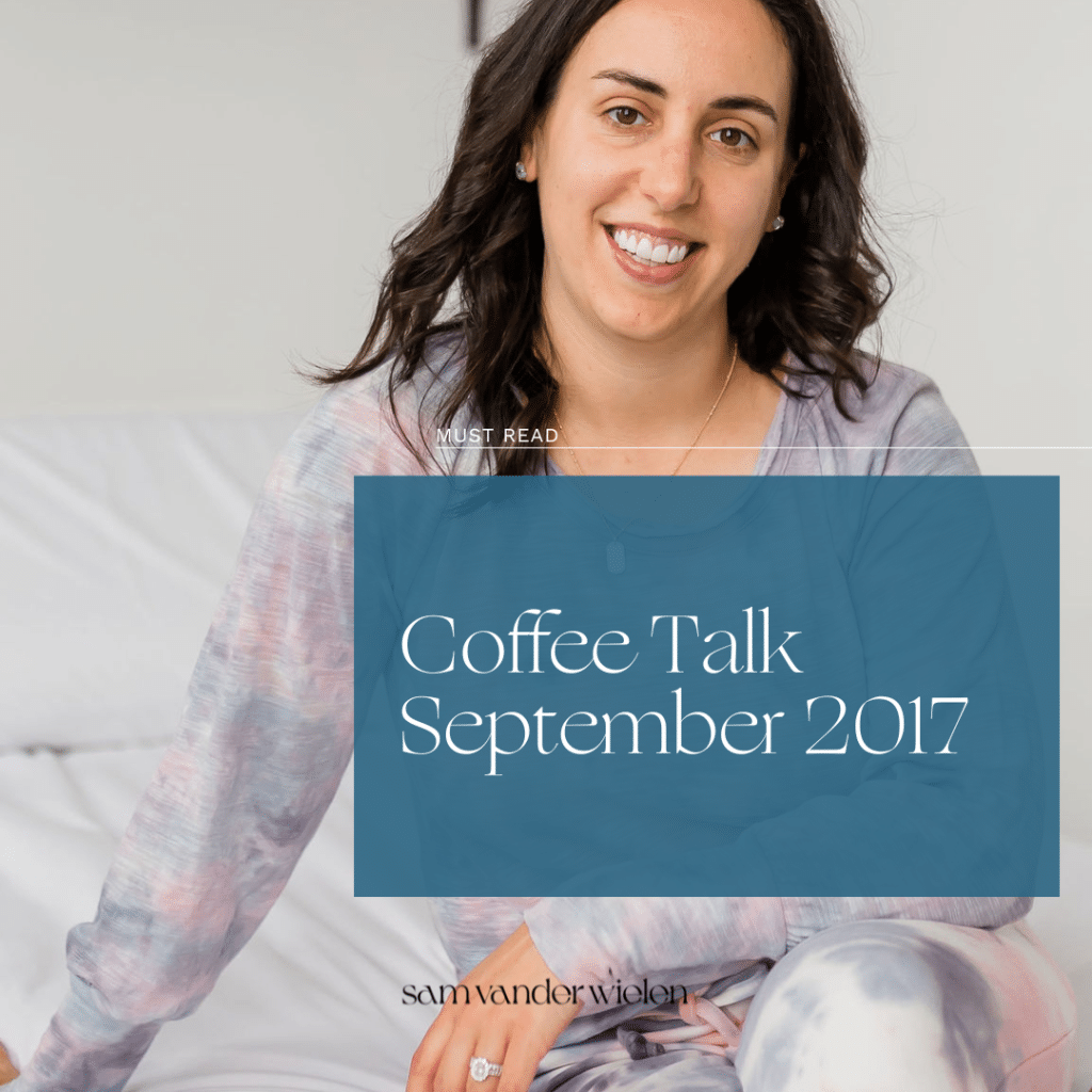 Woman sitting with text overlay "Coffee Talk September 2017"