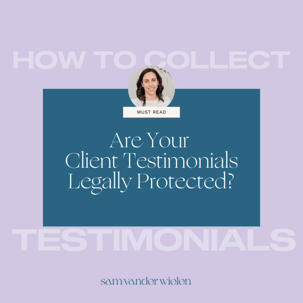 Lavender background with text overlay "Are Your Client Testimonials Legally Protected"