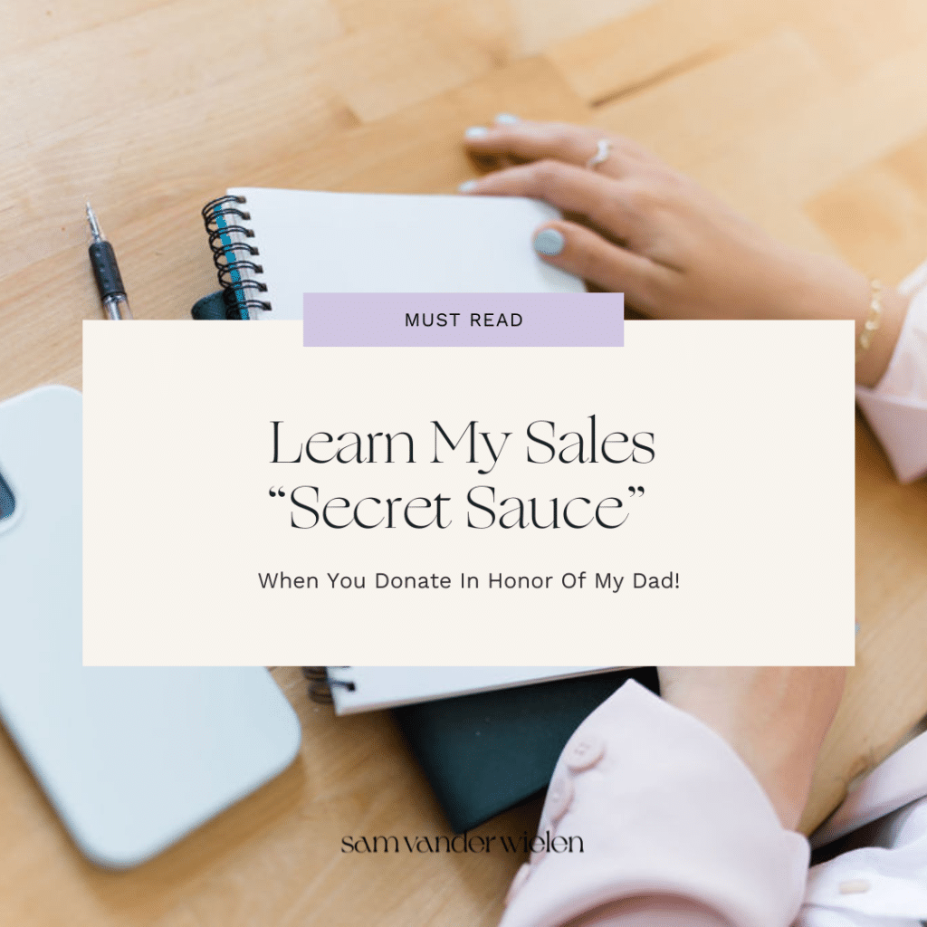 notebook on a desktop with iphone with text overlay "Learn My Sales Secret Sauce"