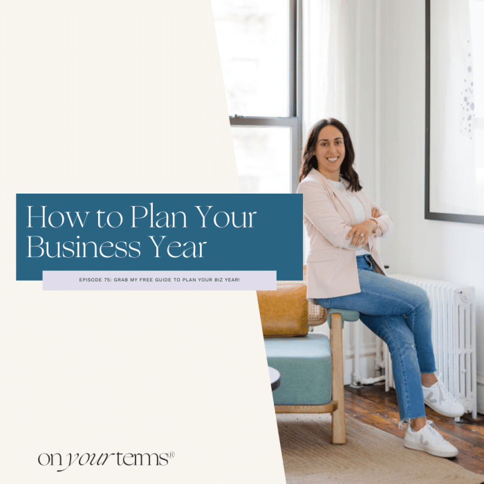 woman standing against a chair with text overlay "How to Plan Your Business Year"