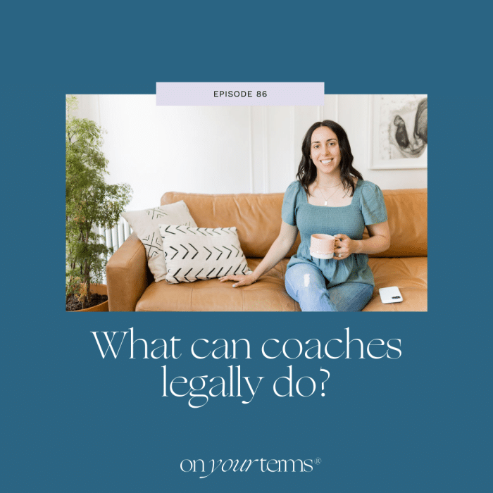 Woman sitting on couch and holding coffee mug with text overlay "What can coaches legally do?"