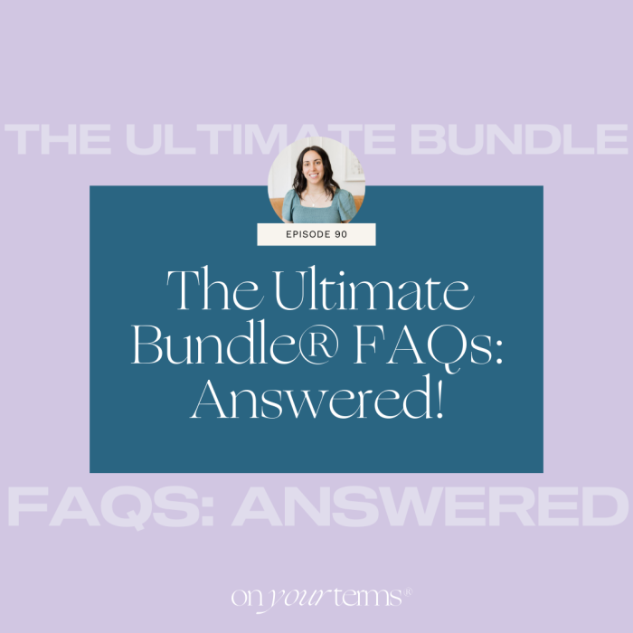 Lavender background with text overlay "The Ultimate Bundle® FAQs Answered!"