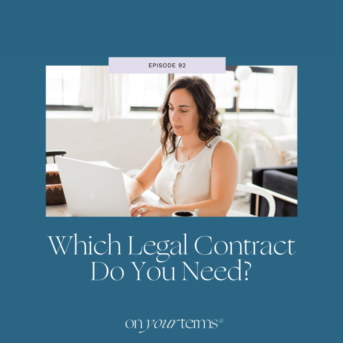 woman typing on laptop with text overlay "Which Legal Contract Do You Need?"