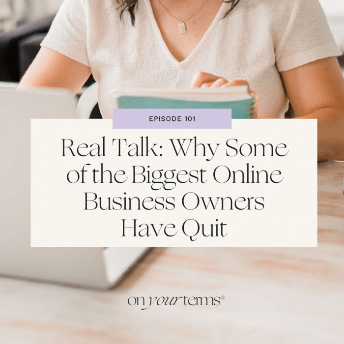 Woman writing in notebook with text overlay "Real Talk: Why Some of the Biggest Online Business Owners Have Quit"