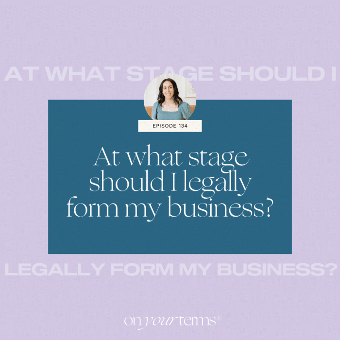 lavender background with text overlay "At what stage should I legally form my business"