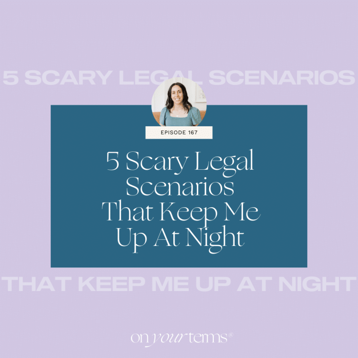lavender background with text overlay "5 Scary Legal Scenarios That Keep Me Up At Night"