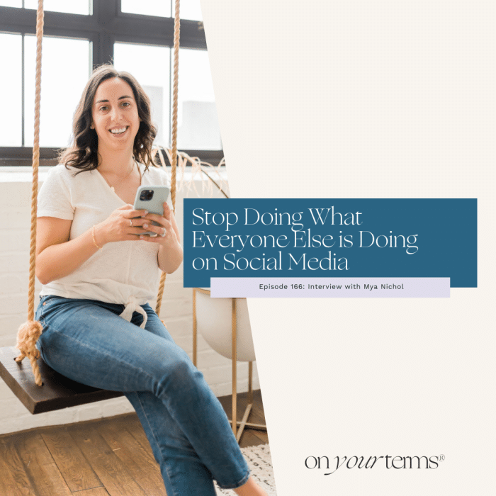 woman sitting on a swing indoors with text overlay "Stop Doing What Everyone Else is Doing on Social Media"