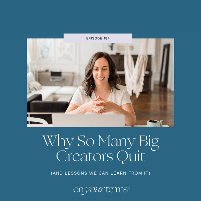 woman sitting in front of laptop with text overlay "Why So Many Big Creators Quit and what we can learn from it"