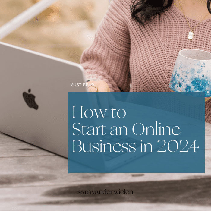 Close up of woman typing on a laptop with image text How to Start an Online Business in 2024