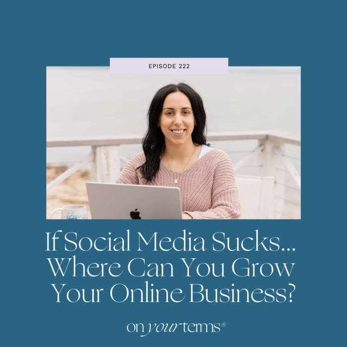 woman typing on laptop with text overlay "If Social Media Sucks… Where Can You Grow Your Online Business"