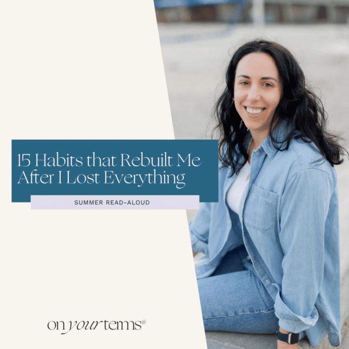 Sam Vander Wielen sitting on the beach and smiling. Text overlay reading "15 Habits that Rebuilt Me After I Lost Everything"